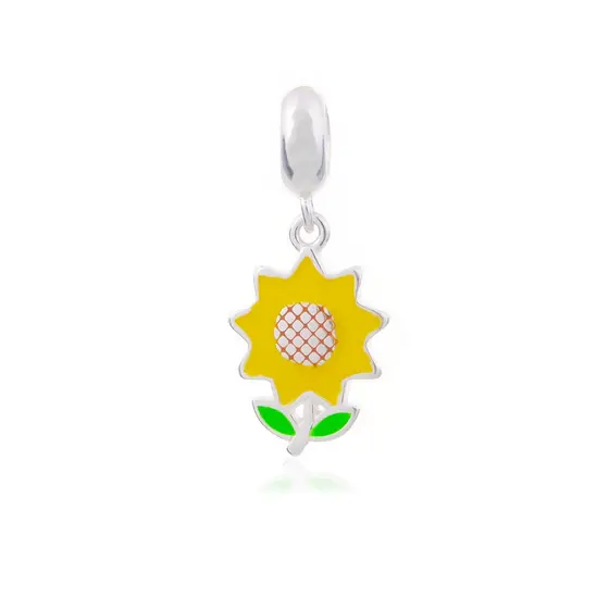 Berloque Flor Girassol Amarelo em Prata 925