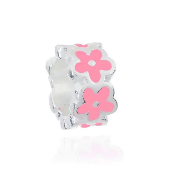 Berloque Separador Flor Rosa Claro em Prata 925
