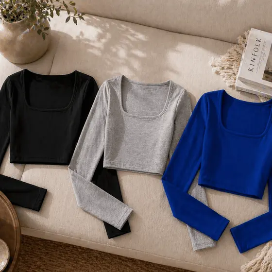 Kit 3 Cropped Manga Longa Feminino Inverno Suplex Premium Justinho Confortável Moda Blogueira Viral