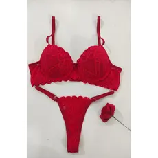 Conjunto Rendado Com Bojo E Calcinha Fio Dental De Regulagem