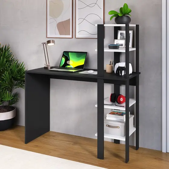 Escrivaninha Mesa de Computador Com Prateleiras Reversível Compacta Escritório Zorzi