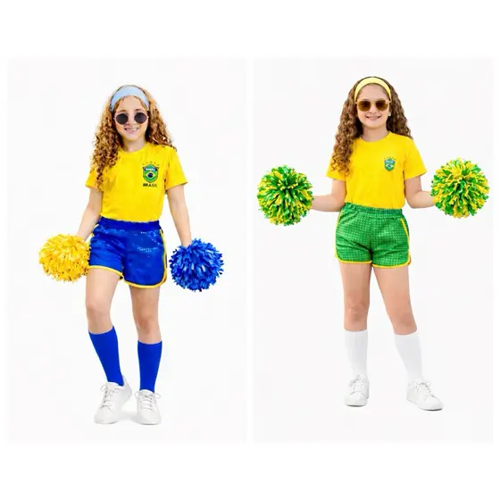 Conjunto infantil Brasil  menina camiseta + shorts roupa Brasil T-shirt blusa