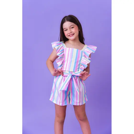 Conjunto infantil menina Candy Color arco-íris unicórnio roupa colorida festas