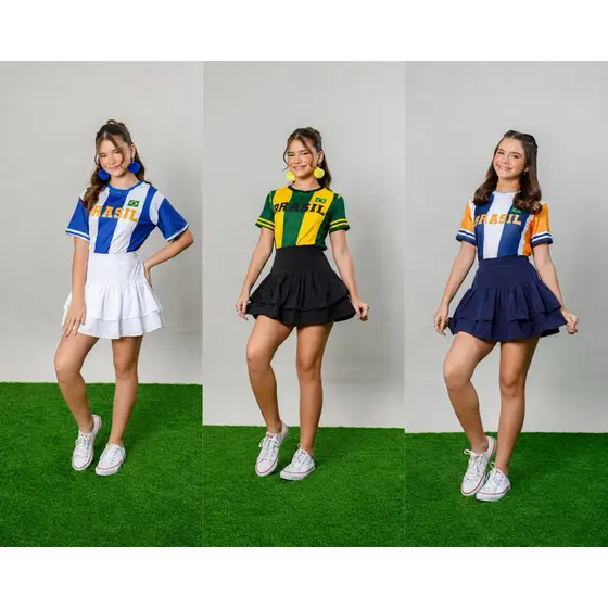 Conjunto infantil juvenil roupa Brasil  menina blusa + shorts saia