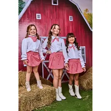 Conjunto infantil juvenil festa junina xadrez vermelho roupa country rodeio menina + lenço