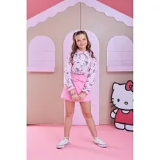 Conjunto infantil inverno Hello Kitty rosa blusa social + shorts saia roupa festa menina