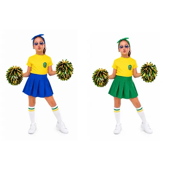 Conjunto infantil Brasil roupa Brasil menina com laço de cabelo