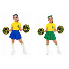 Conjunto infantil Brasil roupa Brasil menina com laço de cabelo