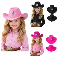 Chapéu infantil ou juvenil Boiadeira Country rodeio Ana Castela preto rosa ou pink