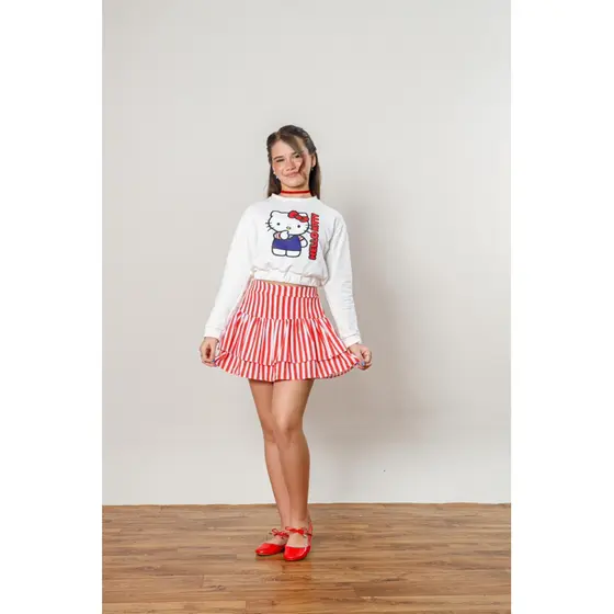 Conjunto infantil inverno Hello Kitty roupa frio menina blusa + shorts saia