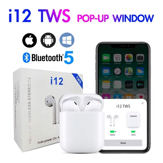 Fone de Ouvido Sem Fio i12 Tws Bluetooth Com Touch Bluetooth 5.0