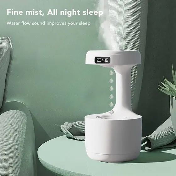 Umidificador De Ar Difusor Anti Gravidade Gotas De Água Que Sobe Aromatizador Com Relógio Led Bivolt 110/220v