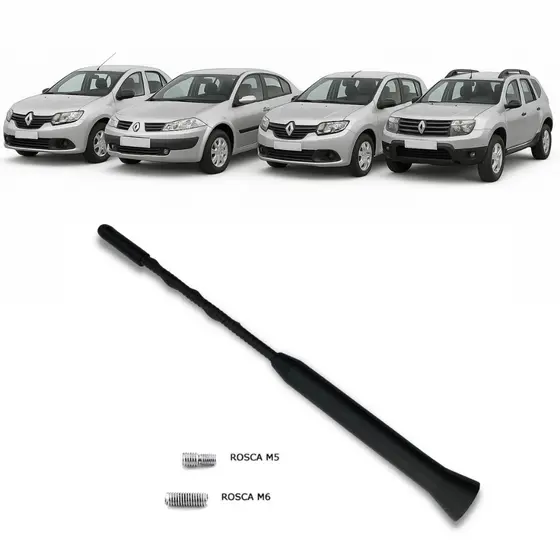 Haste da Antena de Teto Linha Renault Clio Logan Megane Sandero Duster Rosca 5 e 6 mm Haste 20cm