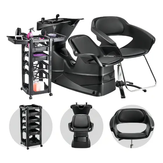 Kit Salão Lavatório com Cuba Reclinável + Cadeira Primma Manual + Carrinho Auxiliar Dompel