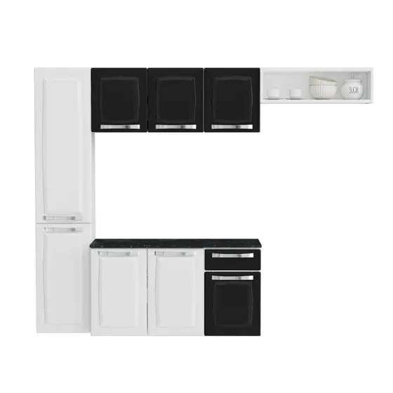 Cozinha Completa de Aço Itatiaia Pratika 4 Peças 8 Portas 1 Gaveta 210cm Branco/Preto
