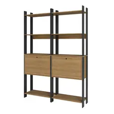 Kit 2 Estantes para Livros 2 Portas 10 Prateleiras Estilo Industrial Lâmina Mel/Preto - BRV Móveis