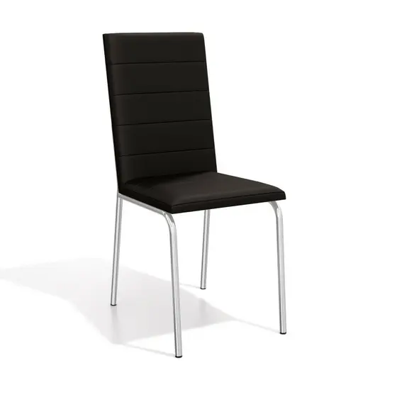 Cadeira Amsterdã Kappesberg Sala de Jantar Cozinha Escritório Metal Cromado Forro Preto 2 Un