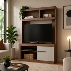 Estante para TV 50 Polegadas Home Threater 1 Porta 2 Prateleiras ES503 Marrom/Off White - Decibal