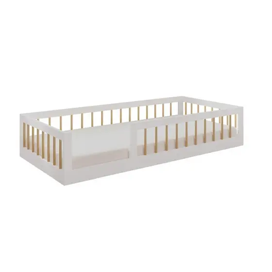 Cama Infantil Montessoriana Solteiro Tigus Matteo 100% em MDF Branco/Amadeirado