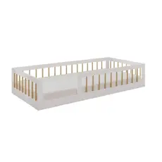 Cama Infantil Montessoriana Solteiro Tigus Matteo 100% em MDF Branco/Amadeirado