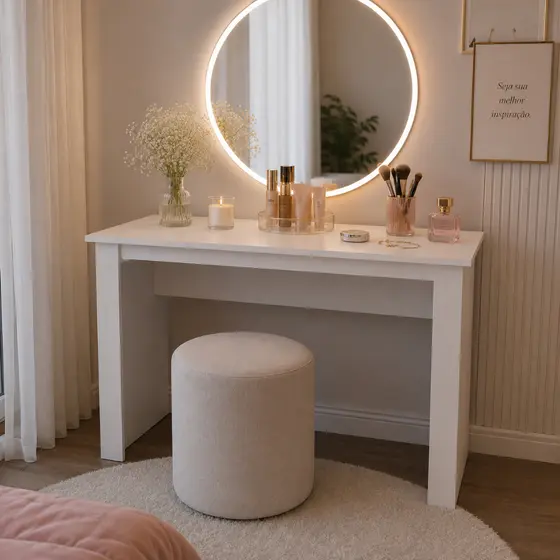 Mesa Escrivaninha Penteadeira 1,60m Badesh Office Cor Branco - Fellicci Móveis