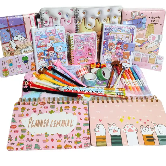 Kit Papelaria Criativa Presente de Luxo Fofa Com Diversos Itens Kawaii Importados Japão Coréia China