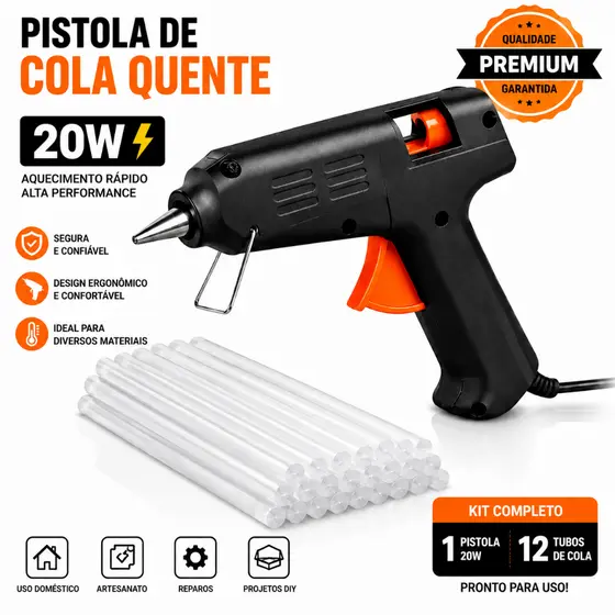 Pistola De Cola Quente Pequena Bivolt + 5, 12 ou 20 Bastões De Cola Quente Fino