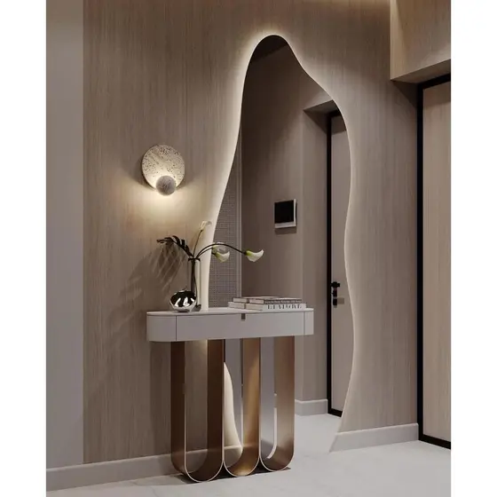 Espelho Orgânico 120x50cm c/ LED à Pilhas ou Led Touch – Form, Lapidado Decorativo Polido e com Suporte Incluso