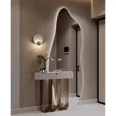 Espelho Orgânico 120x50cm c/ LED à Pilhas ou Led Touch – Form, Lapidado Decorativo Polido e com Suporte Incluso