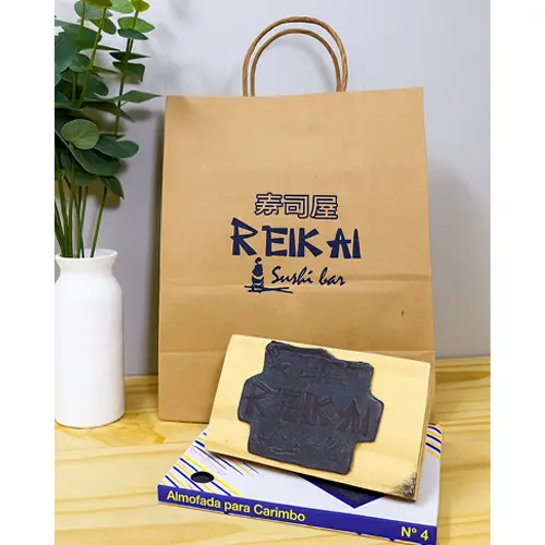 Carimbo personalizado grande 15x9 cm com logo para sacolas e saco kraft