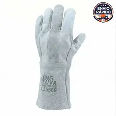 Par de Luva em Raspa Total Couro Soldador Proteção EPI Punho 7cm 15cm 20cm Cano Curto Médio Longo