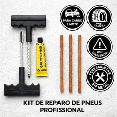 Kit Completo Reparo Pneu sem Camara para Carro e Moto + 5 Refil Selante Macarrão Remendo