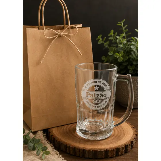 Caneca Chopp Vidro Personalizada Paizão 320ml - Dias dos pais, Presente