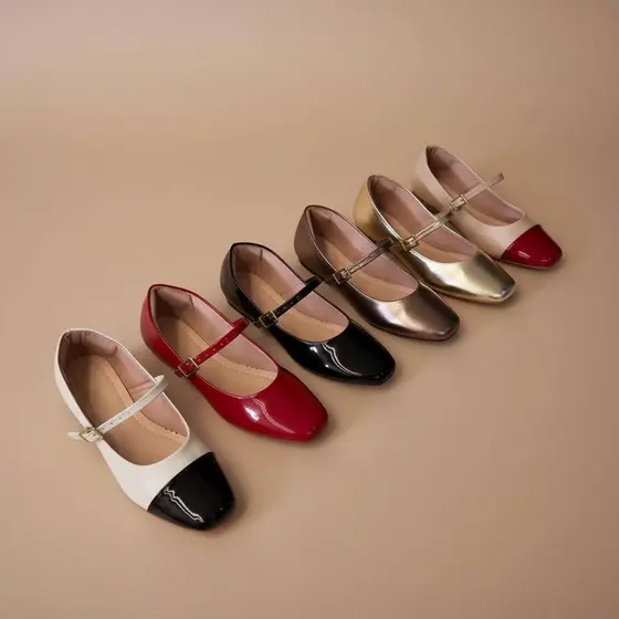 Sapatilha Feminina Mary Jane Confortável Luxo Elegante Sapato Feminino Boneca  Bico Quadrado Preto