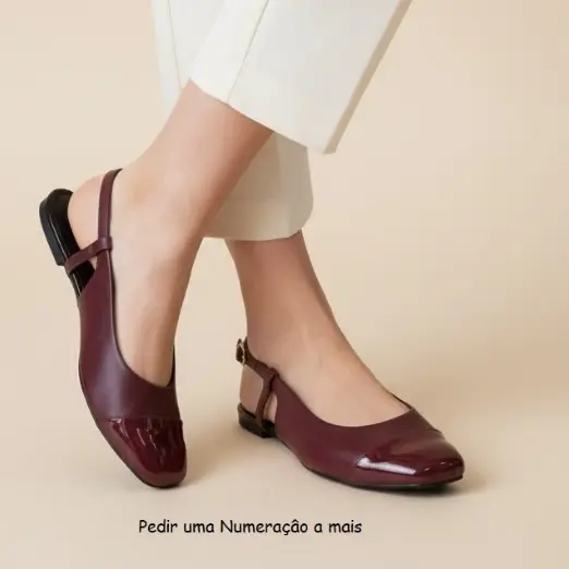 Sapatilha Feminina Confortável Luxo Elegante Sapato Feminino Slingback Mocassim Bico Quadrado Marsala