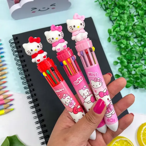 Caneta Esferográfica 0.7mm com 10 Cores Hello Kitty - Importado