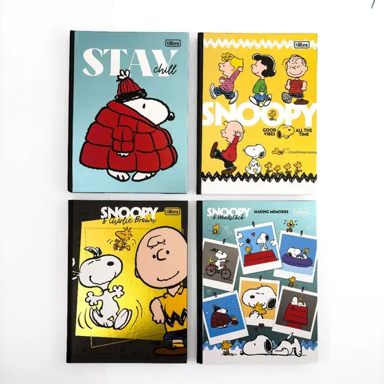Caderno Colegial Brochura Snoopy 160 Folhas 17,6 x 23,9 cm - Tilibra | Vintage