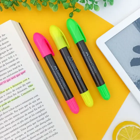 Caneta Marca Texto Gel (Amarelo, Rosa e Verde) - Faber-Castell