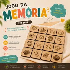 Jogo Da Memória Com Gravuras Em MDF Brinquedo Educativo 16 Peças