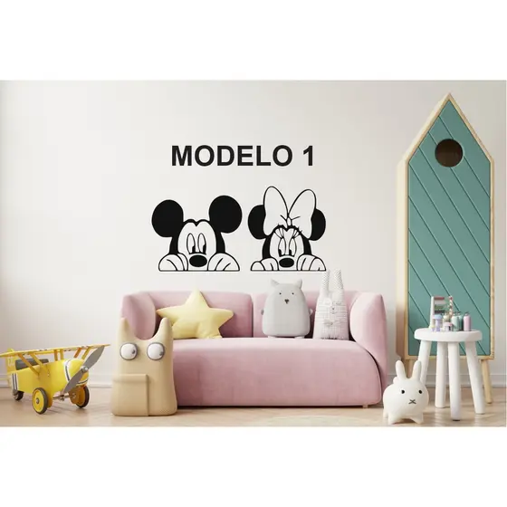 Kit 2 Quadros Decorativo Mickey E Minnie Mdf 3mm 60 CM X 40 CM / Decoração Quarto Do Bebê Infantil