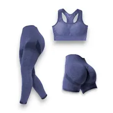 Kit 3 peças - Conjunto Academia Feminino Top + Short + legging Fitness Roupa Levanta Bumbum/ Esportivo/yoga