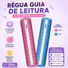 Régua Guia de Leitura 15cm Maxcril TDAH Dislexia Foco Concentração Escolar Rosa Azul