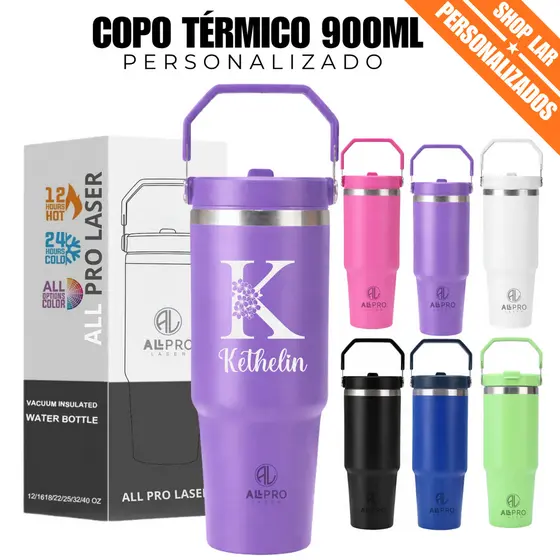 Copo Garrafa Térmica 900ml Inox Personalizada Nome Time Figuras