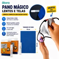 kit Pano Limpa Óculos e Telas Só com Água sem produtos químicos- ákora - Nas Cores Azul ou Cinza