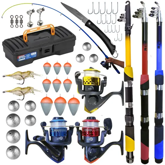 Kit Pesca Completo 3 Varas + 3 Molinetes e maleta