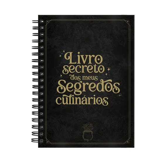 Caderno De Receitas Livro Secreto Segredos Culinários Preto Ouro 18x25cm