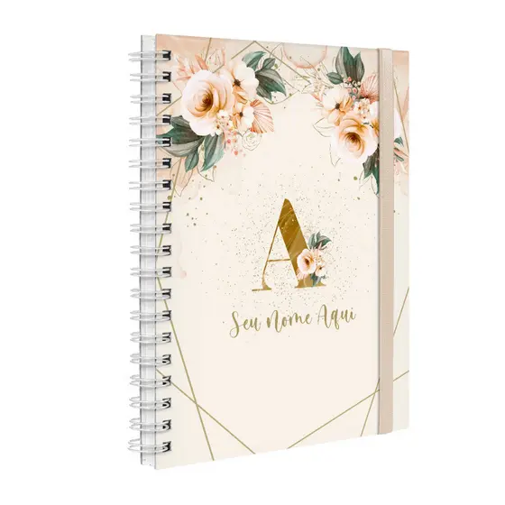 Agenda 2026 Planner Semanal Plus Personalizada Monograma Floral Bege E Dourado