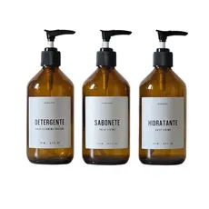 Frascos Âmbar de Vidro Diversos Minimalista - 250 ml ou 500 ml - Rótulo Branco - Bemhaus
