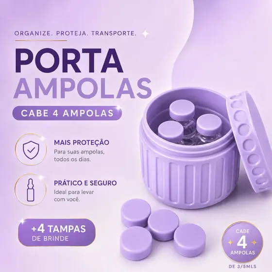 Porta Ampolas Estojo Organizador | Caixa Armazenamento 4 unidades + 4 tampas de brinde