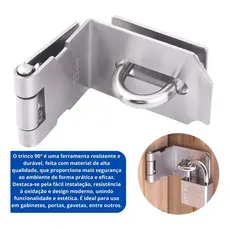 Fechadura Trinco Dobradiça Porta Cadeado 90° Aço Inox